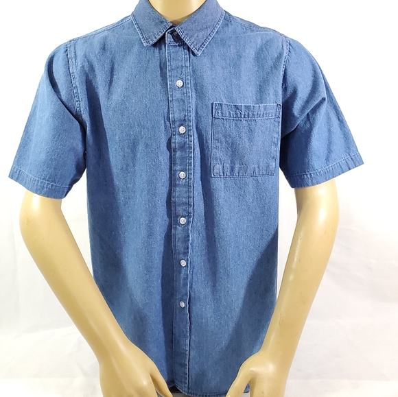 mens denim short sleeve button up